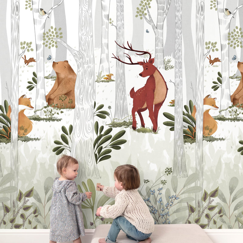 Orom II Collection Forest Creatures 62.5-inches wide x 9.18-feet high 3-panel Wall Mural