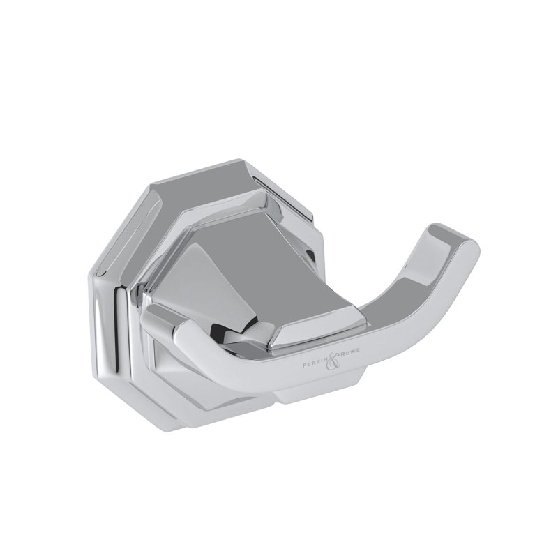 Deco Double Robe Hook, Polished Chrome