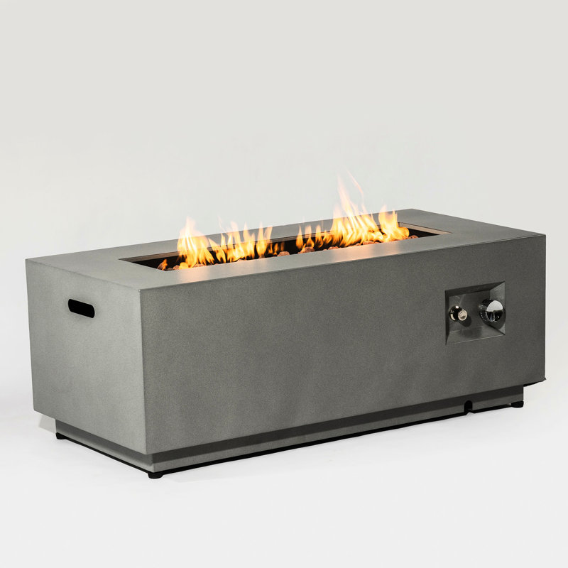 42Inch Rectangular Fire Table For Outdoor - Propane Fueled, Efficient Heating, Adjustable Flame Intensity, High , Space Utilizing, Easy To Clean And Maintain, With Glass Wind Guard Steel Made,