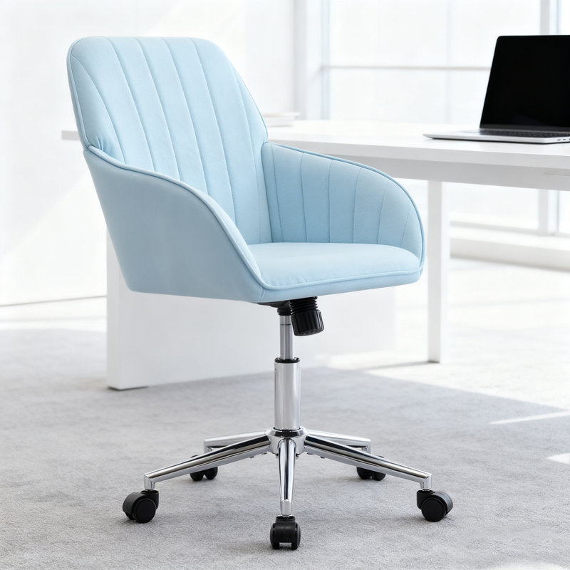 Modern Adjustable Office Chair with Soft Cushion, Metal Legs, Baby Blue