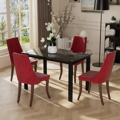 Modern Rectangle Tempered Glass Dining Set with Uphplstery Dining Chair Set for Dining Room