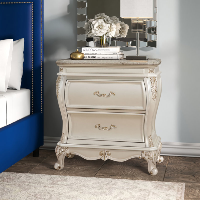 ACME Chantelle Nightstand, Pearl White, Pearl White