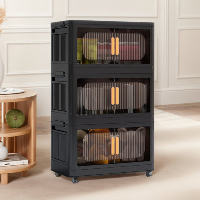 Bacs de rangement empilables et pliables avec couvercles et roulettes
