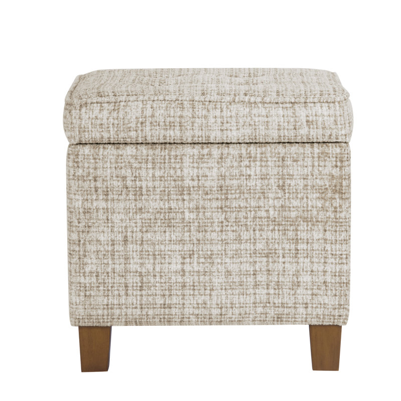 17.5" Wide Tufted Square Storage Ottoman, Cream Textured Woven