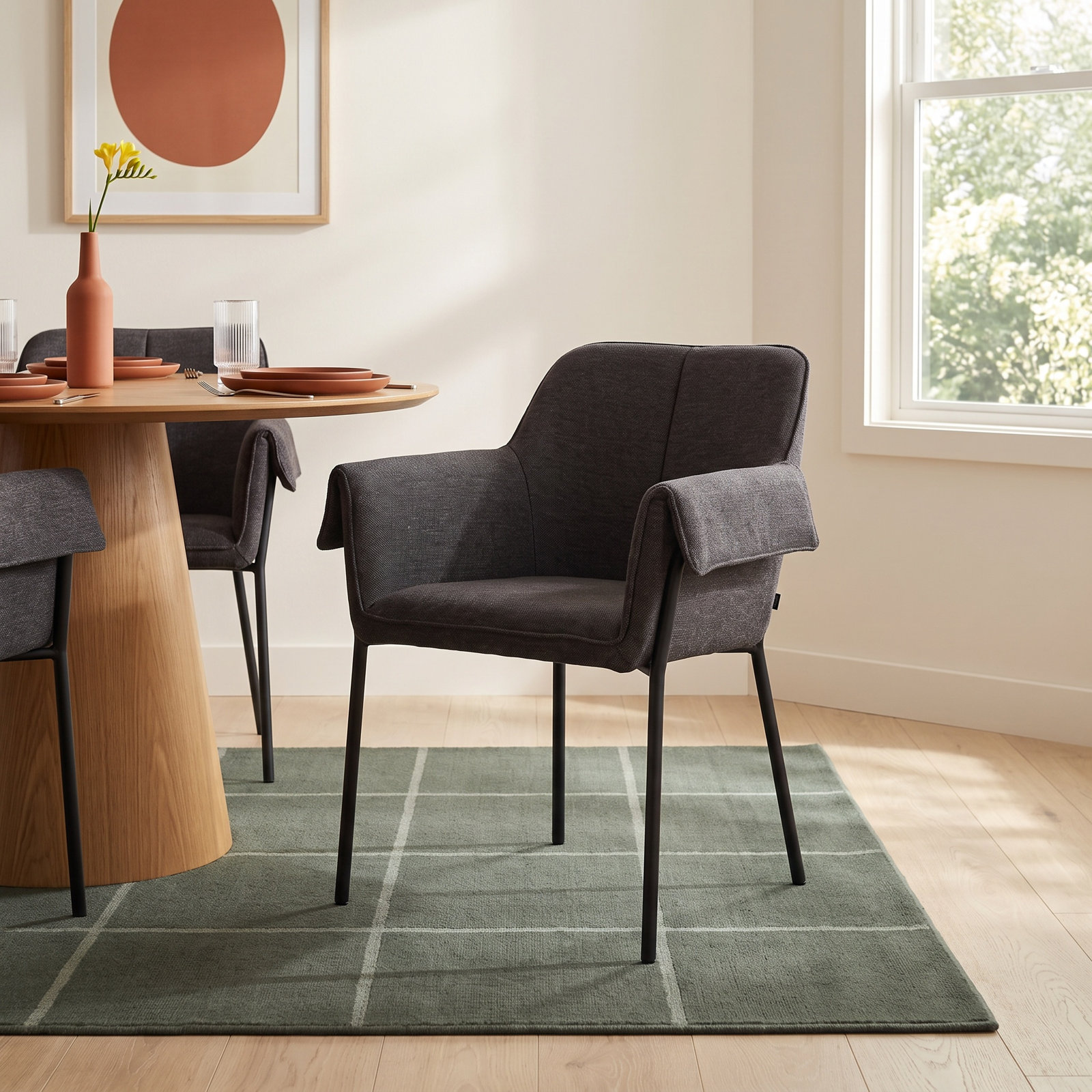 Gloriette Linen Dining Armchair, Polyester/Polyester Blend Gray