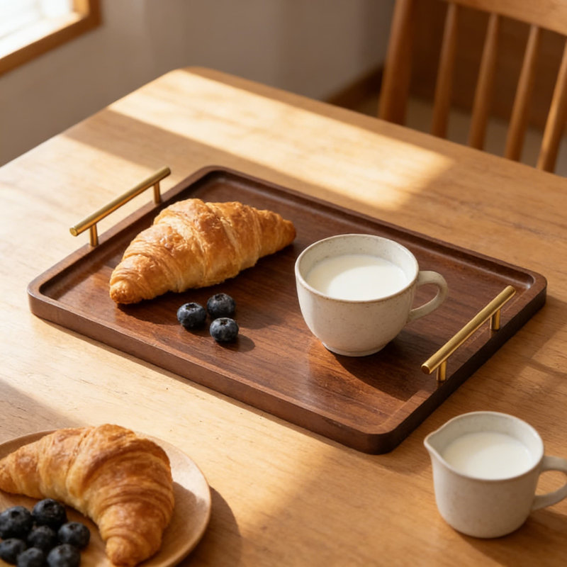 Bamboo Serving Tray With Gold Handles - Large Decorative Food Tray For Breakfast In Bed, Coffee Table, Dinner Party, Bar, Kitchen And Bedroom Organization
