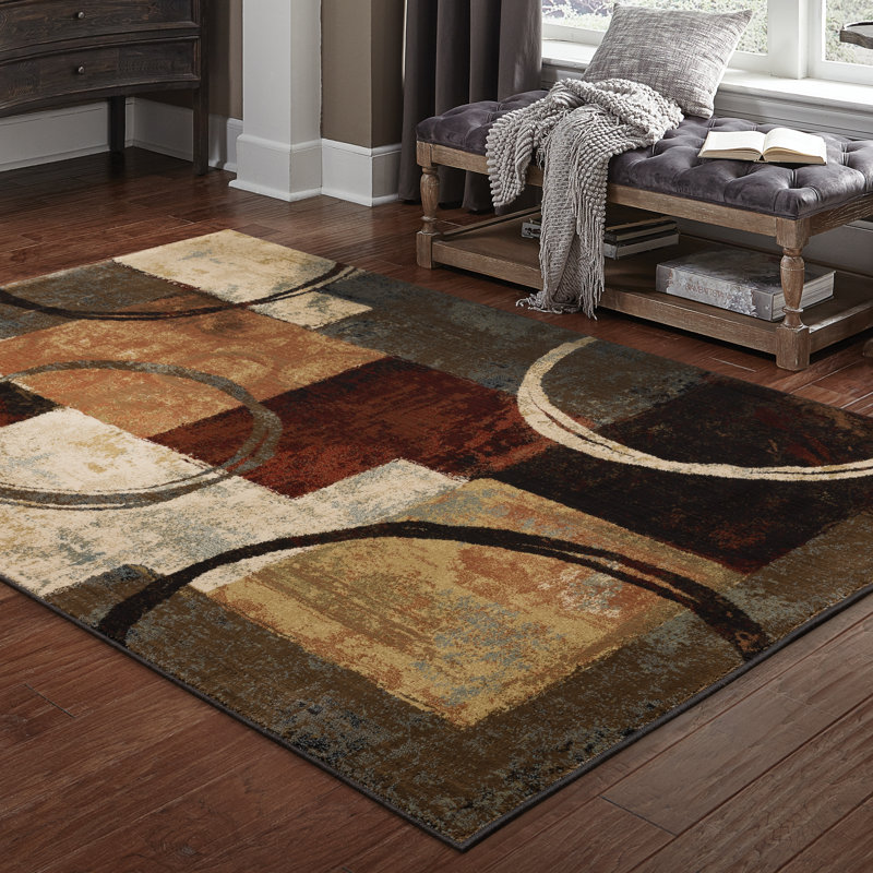Tapis à motif abstrait brun / noir / beige Geovany, Rectangle 6 pi 7 po x 9 pi 6 po