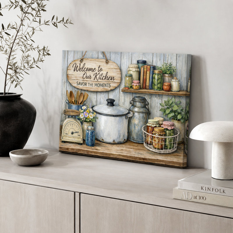 «Welcome To Our Kitchen Rustic Farmhouse», impression sur toile, impression sur toile encadrée, H 24 po x l 36 po x P 1,5 po