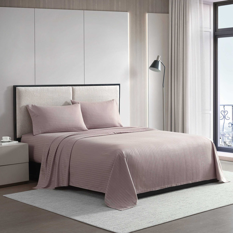 Ensemble de draps en coton Vera Wang Dobby, Ensemble de draps pour grand lit avec trois articl, Rose