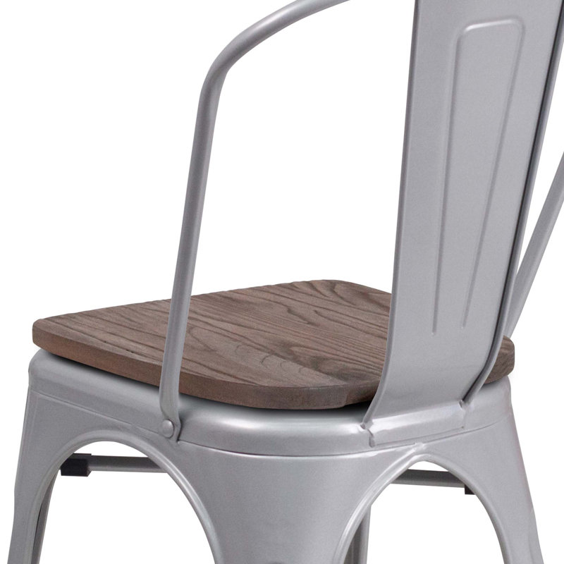Kewaunee Metal Stackable Chair with Wood Seat, Silver