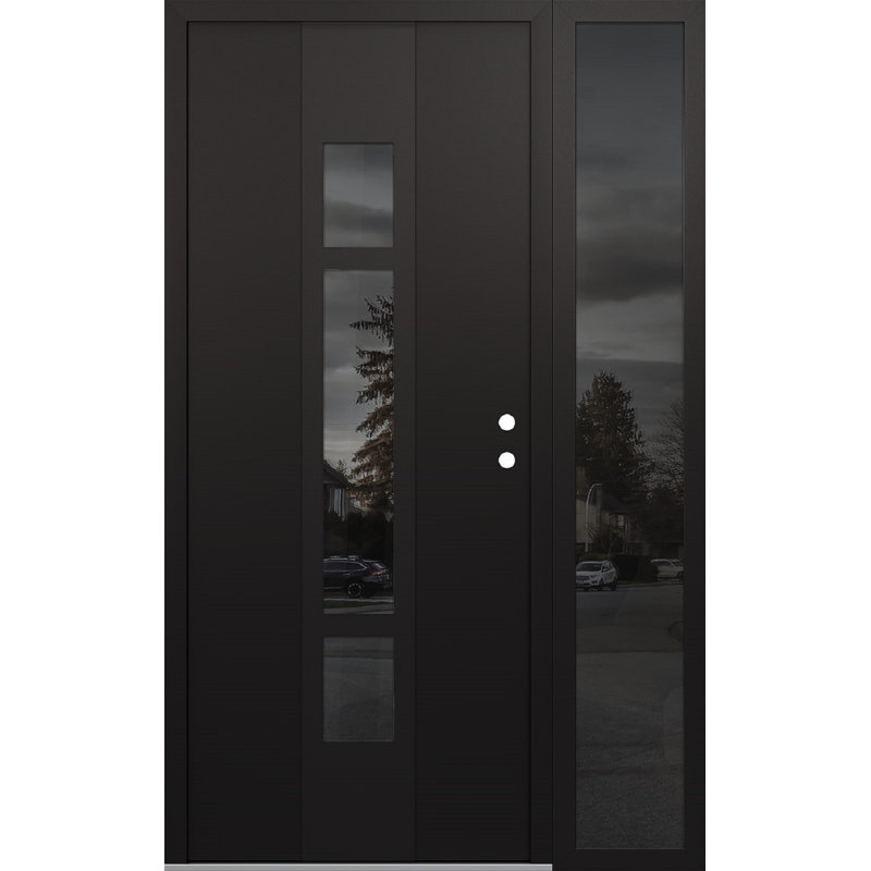 Porte d'entrée pré-suspendue à panneau en acier noir Diamond A9 avec panneau latéral, L 53,25 po x H 81,69 po