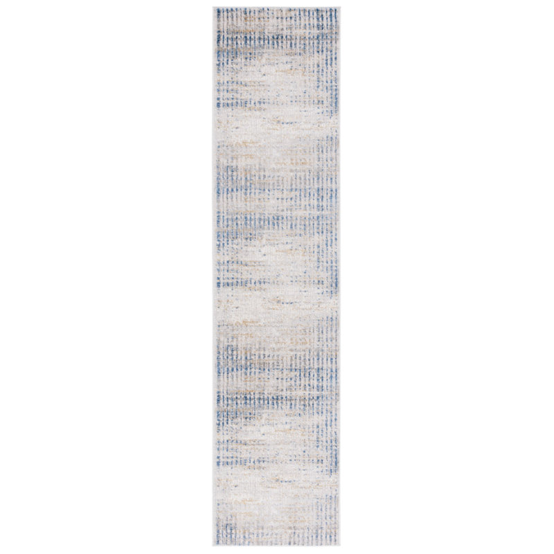 Beige & Blue Abstract Synthetic 9' x 12' Easy-Care Area Rug