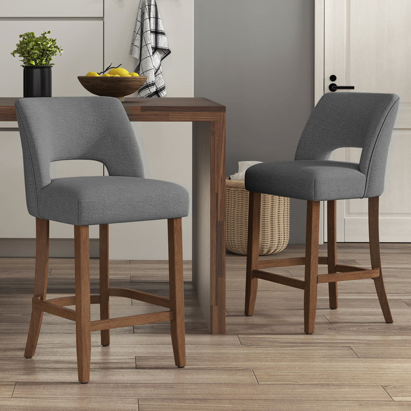 Tabouret de comptoir rembourré en bois massif, 4, Tissu gris