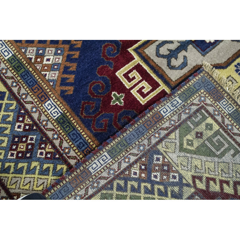 Wool Oriental Area Rug in Blue/Cream/Wine/Green