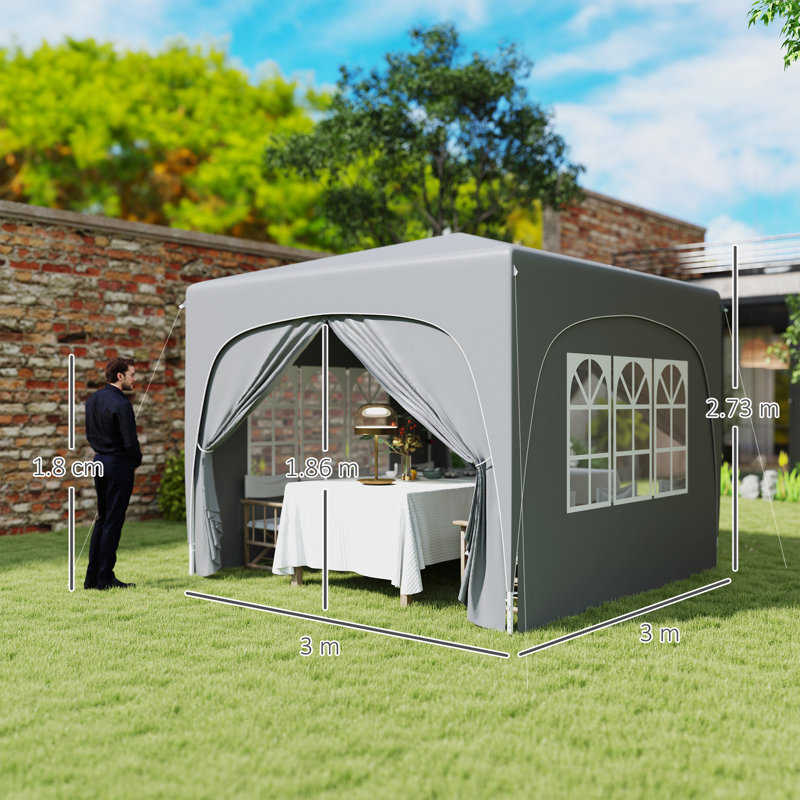 3m x 3m Iron Pop-Up Gazebo, Grey
