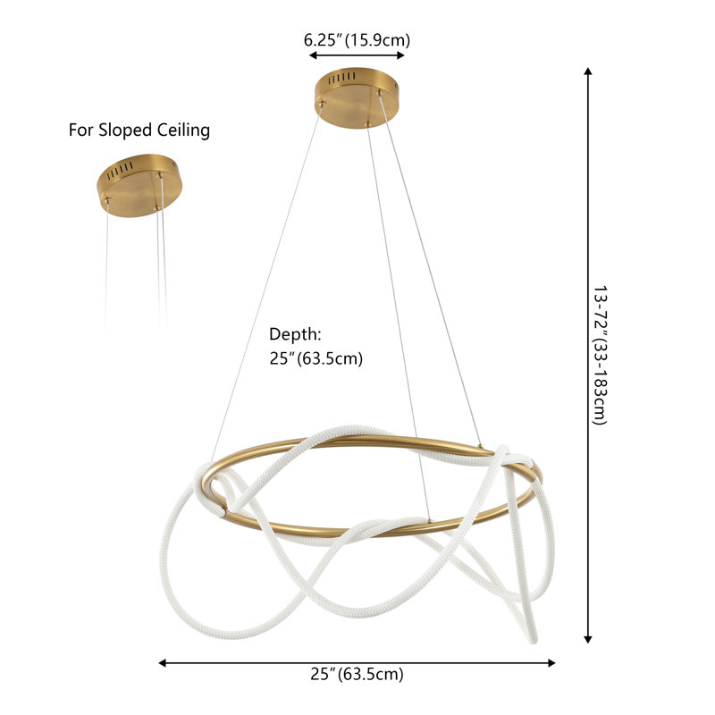 Lustre intégré à intensité variable en silicone néon réglable Shiana, Laiton doré, H 0,75 po x l 25 po x P 25 po