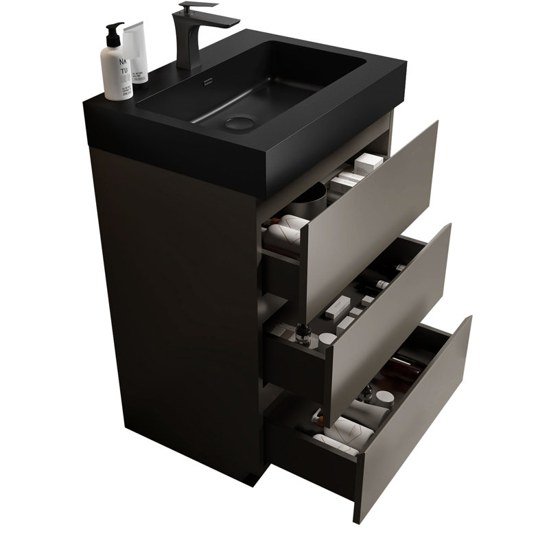 Bathroom Sink Vanity - Gray, Silent, Ample Storage Black, Silent Operation