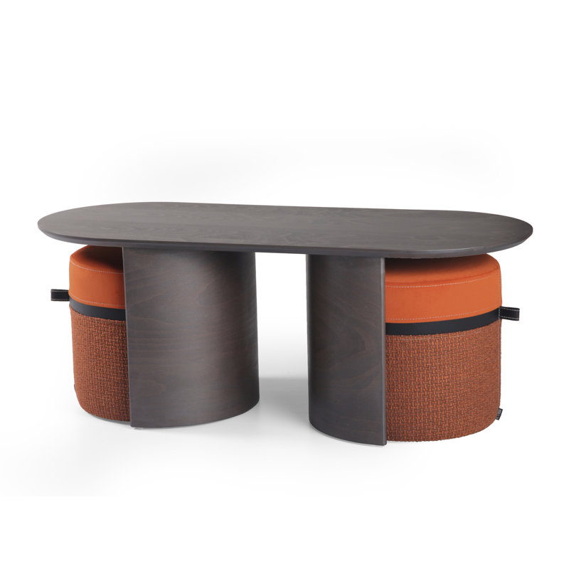 Kangaroo Solid Wood Coffee Table, Gray, Orange