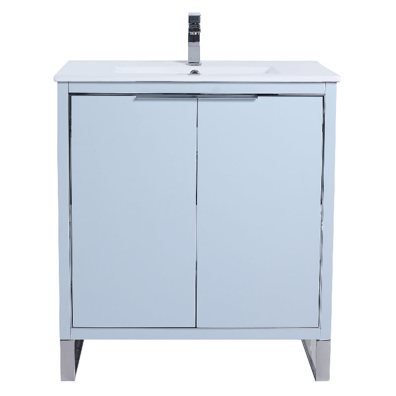Ensemble de meuble-lavabo simple 30 po, Chrome, Bleu pastel