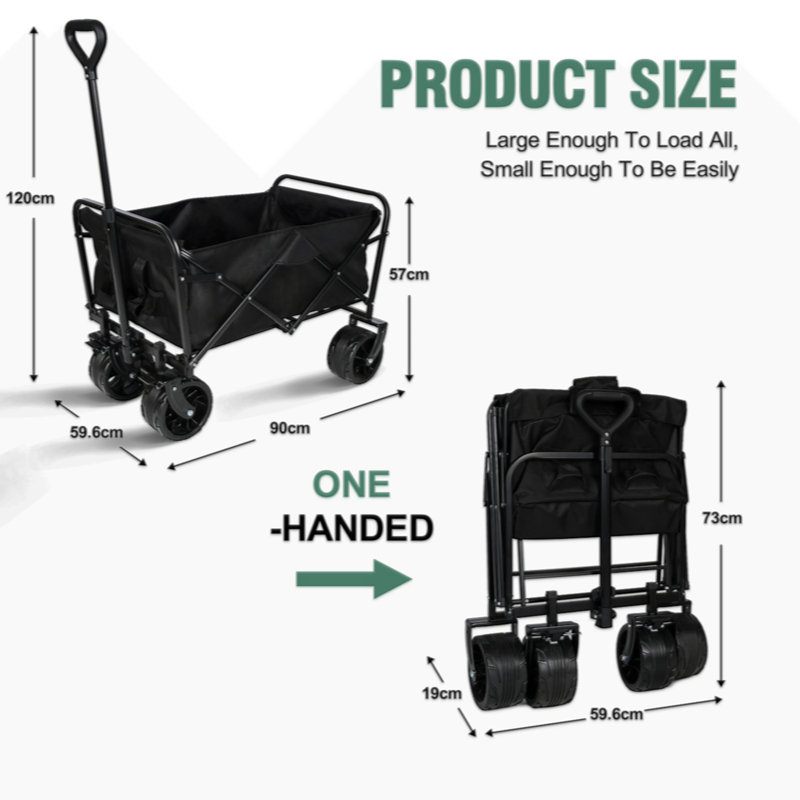 Black Heavy Duty Folding Garden Wagon with Adjustable Handles