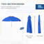 Parasol de plage d'extérieur avec hauteur réglable et fonction d'inclinaison, protection 40+, 2 crochets à fentes, abat-jour ventilé bleu pour les vacances et le bouclier, auvent ventilé
