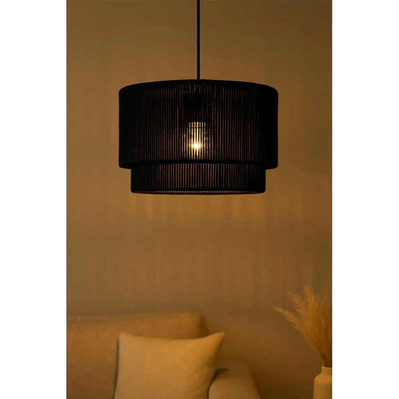 Lustre réglable élégant, corps en plastique noir, 13,8 po x 8,7 po | Hauteur: 8,7 à 23,6 pouces | Douille E27, 40 W maximum, culot Rafia élégant | Parfait pour les salles à manger, les espaces de vie et les éclairages modernes