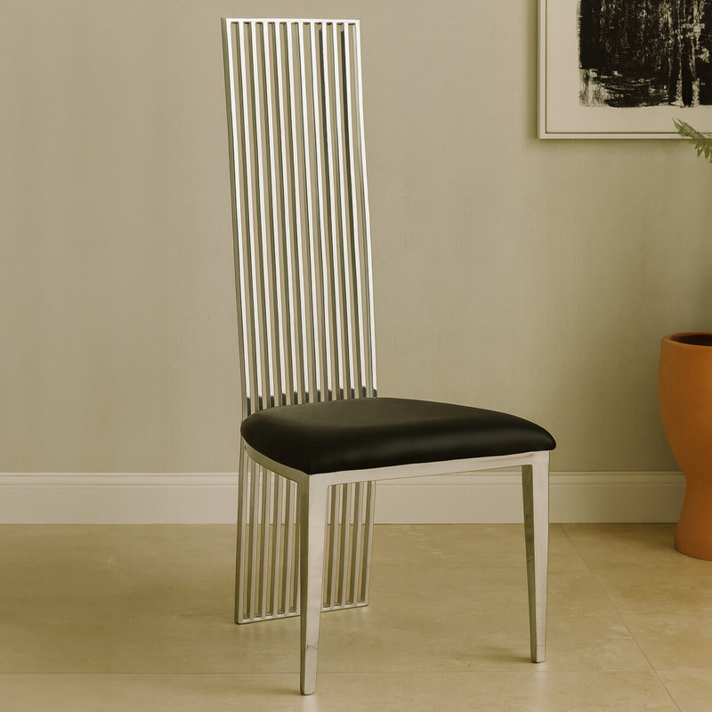 Florissant 46cm H Upholstered Metal Slat Back Side Chair, Silver