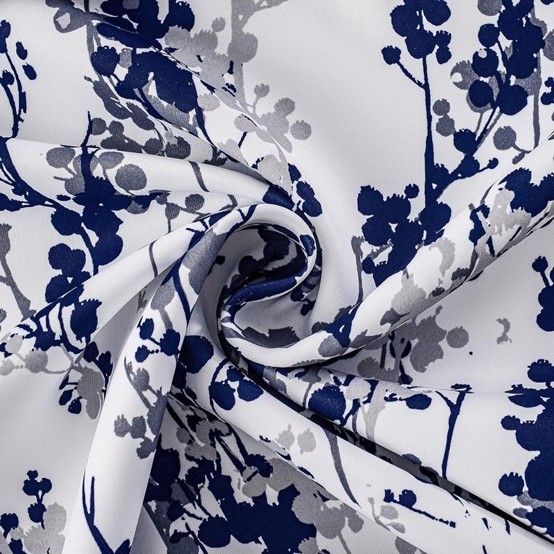 Aalayjah Abstract Floral Blossom Ink Painting Room Darkening Thermal Insulated Grommet Unlined Window Curtains , Navy/Gray