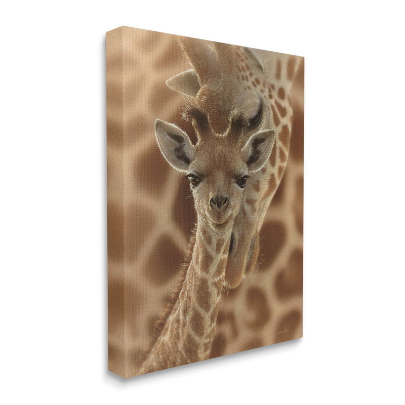 32_, "Girafe de bébé avec mère, motif de safari sur toile tendue" par Collin Bogle, H 40 po x l 30 po, Plaque de bois