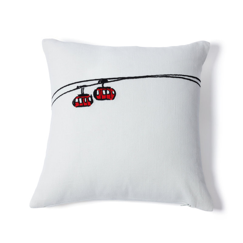 Coussin en coton brodé Ski Mountain, Gondole
