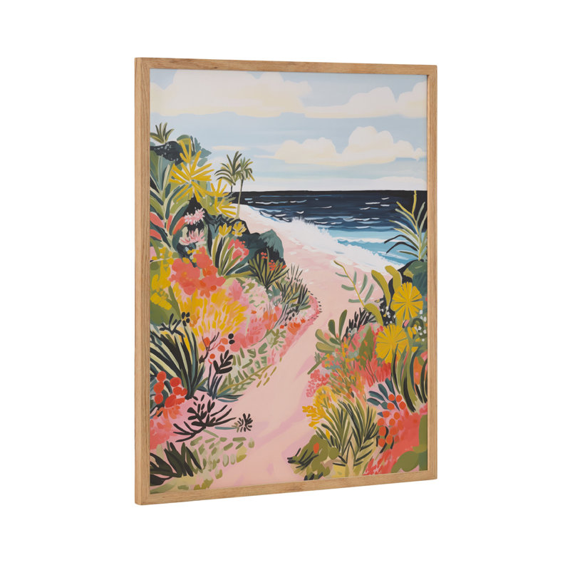 Paysage côtier de plage, art mural, Encadrement brun clair, H 16,65 po x l 20,65 po
