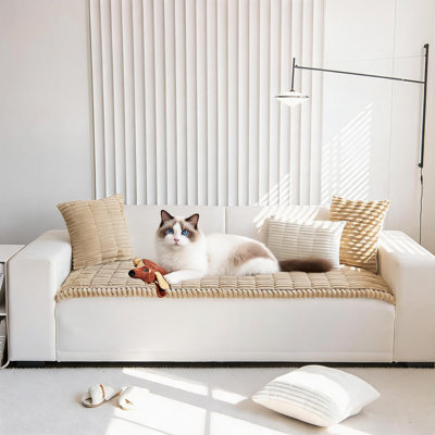 Housse antidérapante pour canapé pour chien, housse de coussin de protection pour meuble lavable, housse de canapé moelleuse pour canapé à 3 coussins, café, 27,6 po x 70,9 po, 1 pièce