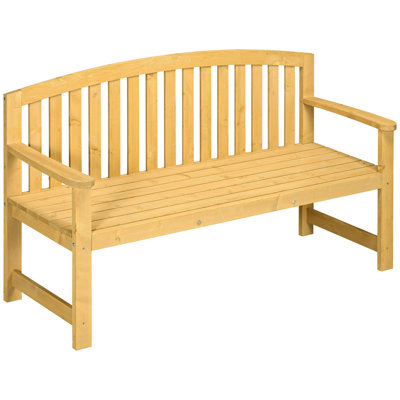 56" Outdoor Wood Bench, 2-Seater Garden Bench With Backrest And Armrest, Patio Bench For Patio, Porch, Poolside, Balcony