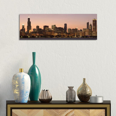 Chicago Skyline Cityscape (Dusk) by Unknown Artist - Wrapped Canvas Panoramic Print