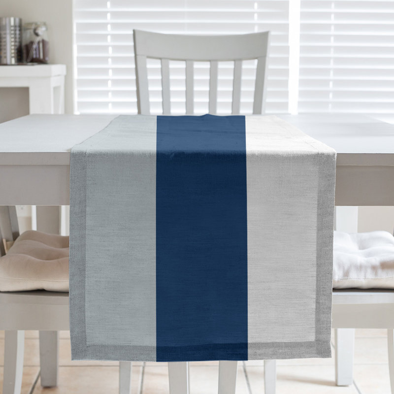 Miami Basketball Table Runner, 90" L x 16" W, Poly Twill, Silver/Navy Blue/White