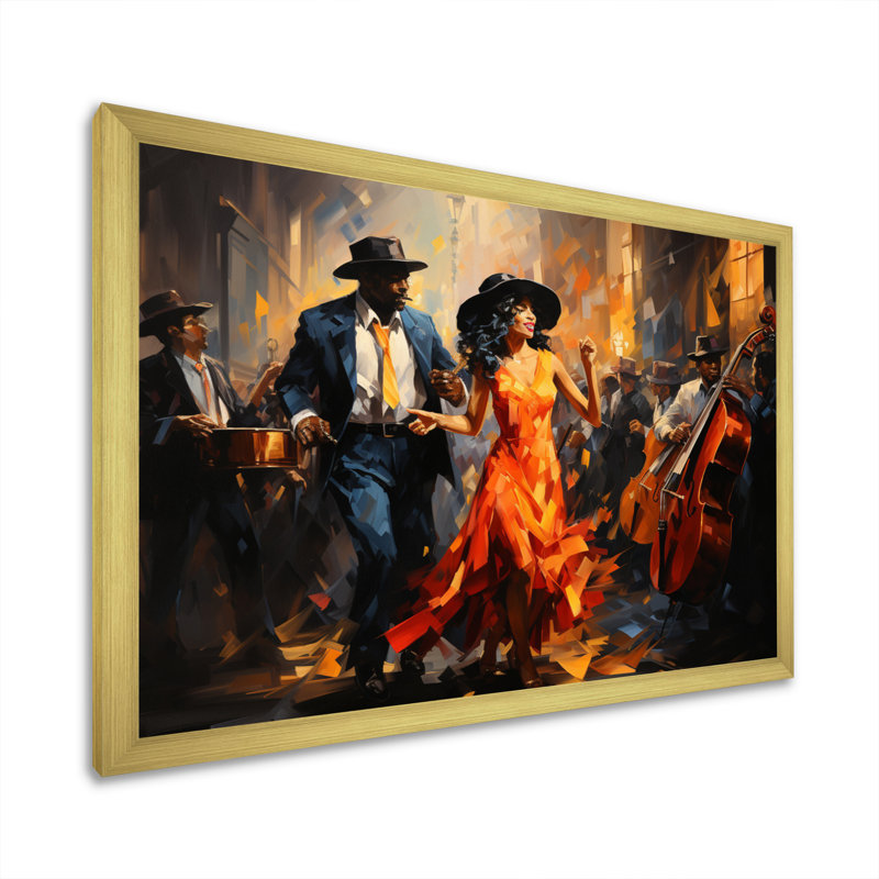 Art africain-américain, Spirit II - Art africain sur toile, art mural, Cadre doré simple, H 24 po x l 32 po x P 1 po