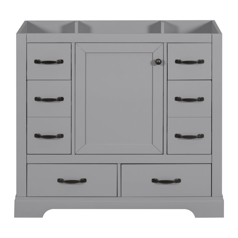 Meuble-lavabo 36 po sans lavabo, base d'armoire seulement, six tiroirs, diviseur de tiroir multifonctionnel, tablette réglable, gris