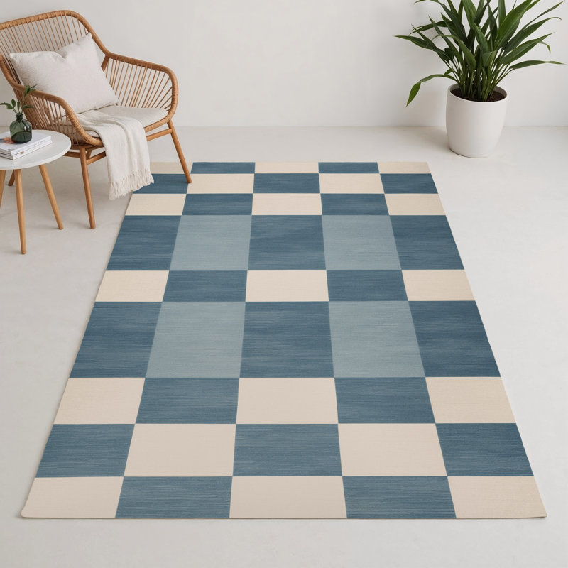 Tapis d'intérieur et d'extérieur à carreaux bleu, Rectangulaire 3 pi x 5 pi