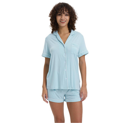  Pyjama pour femmes avec peignoir en bambou à manches courtes et vêtements de nuit à boutons
