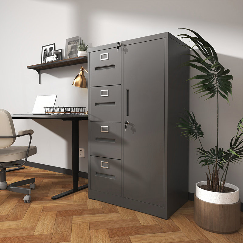 Durable Metal Storage Filing Cabinet with Lock, 4 Drawers and 1 Door for Organized Office and Home Use, Black