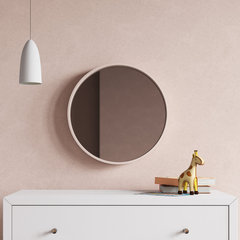 Round Wood Framed Wall Mounted Accent Mirror, Natural