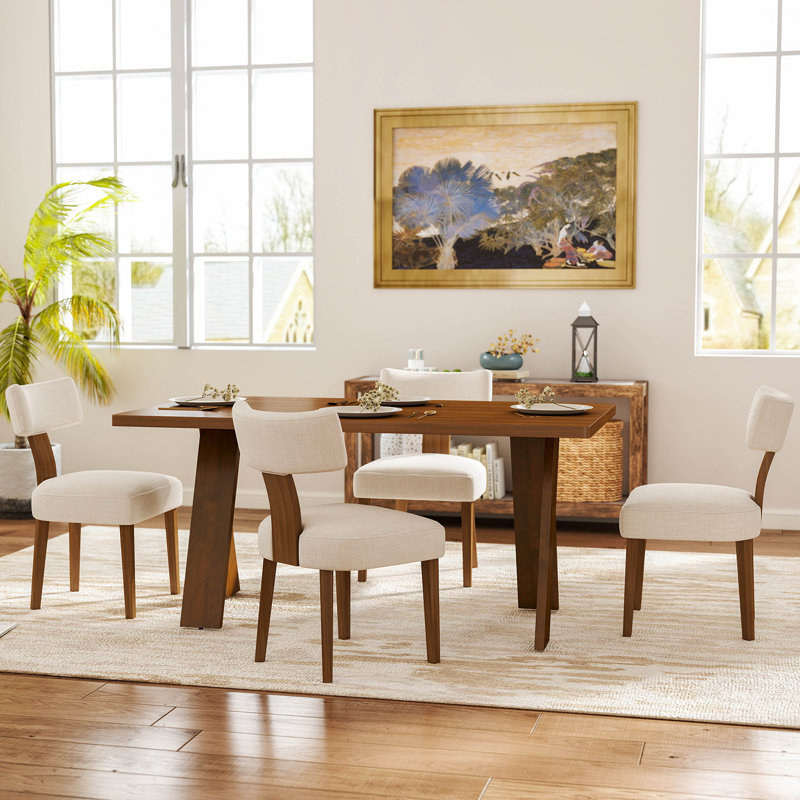 Rectangular Dining Table Set, Beige/Brown, 5 Pieces: Table, 4 Chairs