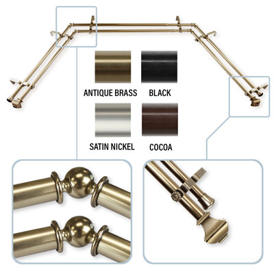 Anferney Steel Rod/Resin Finials Adjustable Bay Window Double Curtain Rod
