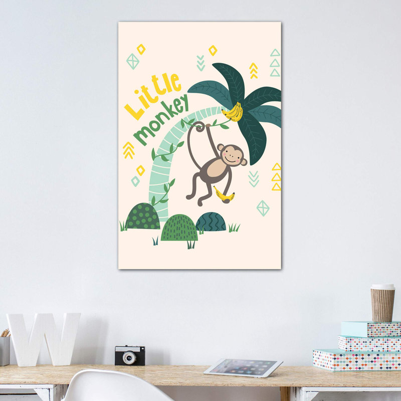 «Little Monkey II» par Caroline Alfreds - impression d'art graphique, Toile tendue, Pas de tapis