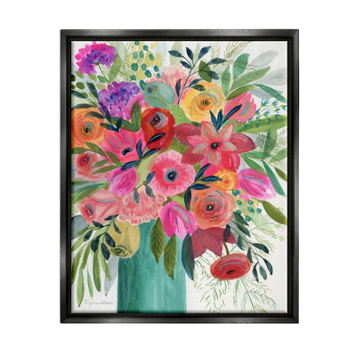 Wildon Home® Bold Red & Pink Mixed Bouquet Framed Floater Canvas Wall Art By Suzanne Allard