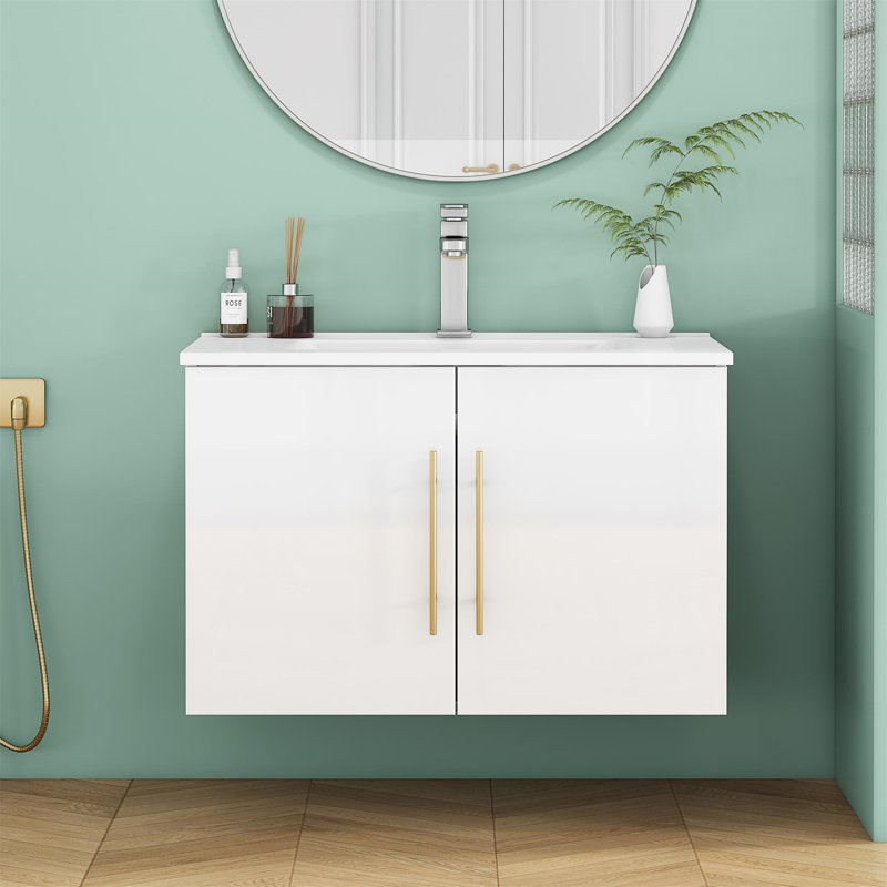 Ensemble de meuble-lavabo mural blanc brillant 30 po avec lavabo