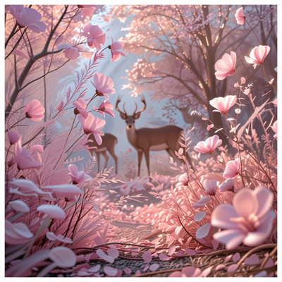 Deer With Pink Flowers Wall Tapestry - Deer Wall Decor