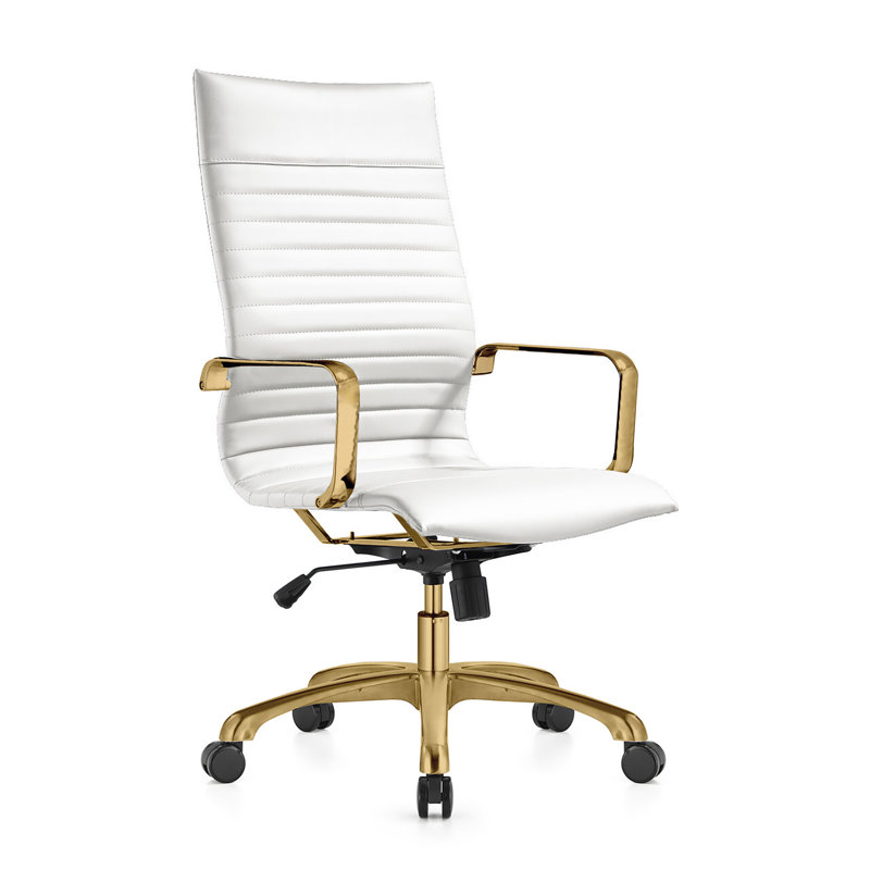 Sorrells High-Back Ergonomic Leather Executive Office Chair with Padded Arms & Chrome Base – Modern Swivel Desk Chair for Home or Conference Room