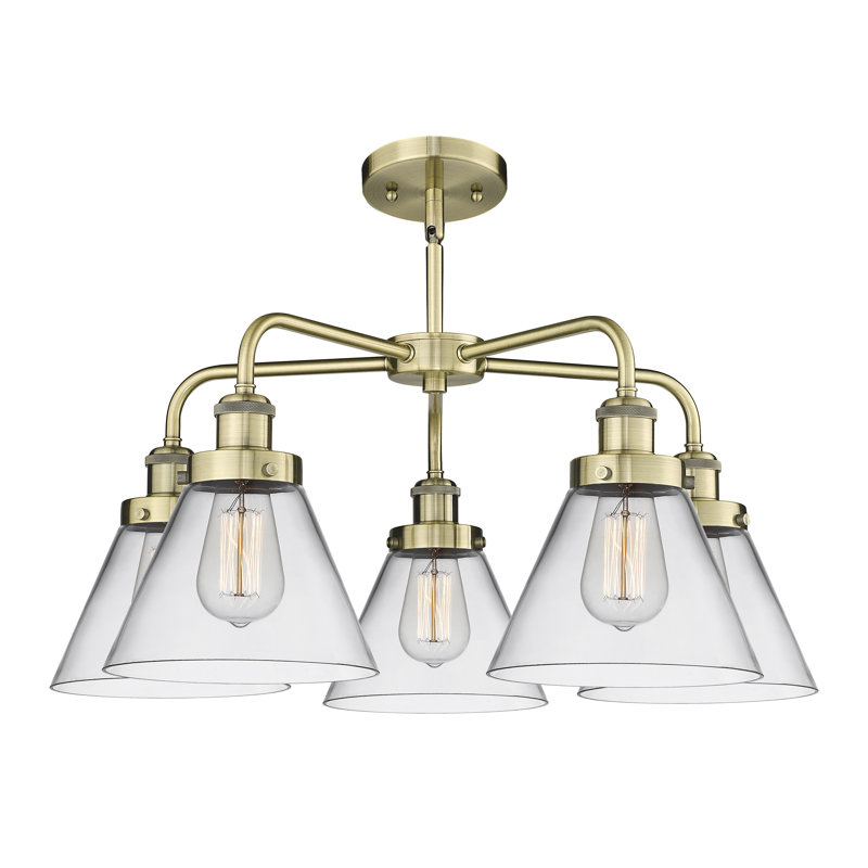 Lustre suspendu 5 lumières Cone, Laiton antique, Clair