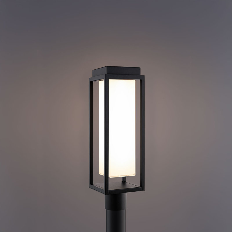Framed Dimmable LED Outdoor Post Light, 3000K Color Temperature, Black